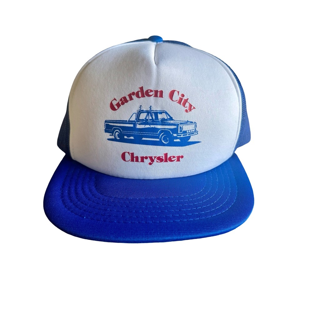 Vintage Garden City Chrysler Trucker Hat Blue White Mesh Snapback Debroni's Ltd.